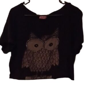 💙🌺 Black Owl Graphic T-Shirt With Sparcle